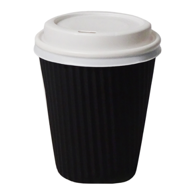 Black paper hot ribbed cup without cover 8 oz