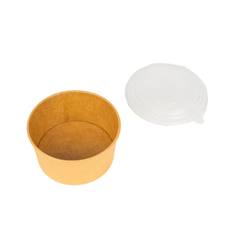 Round kraft paper container with plastic cover 1100 ml